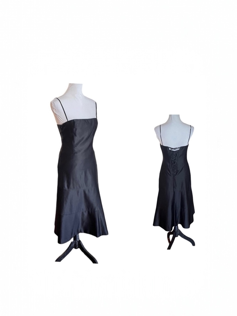 BCBGMaxAzria black satin spaghetti strap  Aline corset prom formal dress size 2